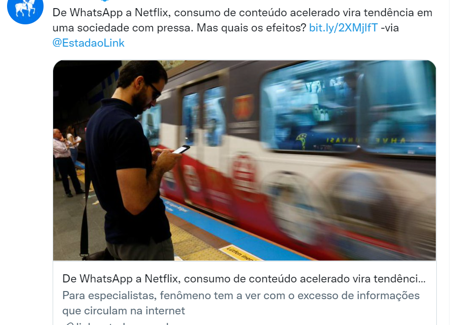 Entrevista ao Jornal Estadão: De WhatsApp a Netflix, consumo de conteúdo acelerado vira tendência em uma sociedade com pressa